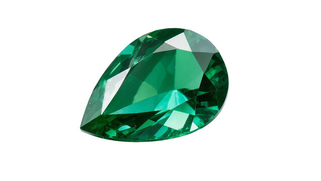 Pear-shaped faceted emerald gemstone, isolated on transparent background
