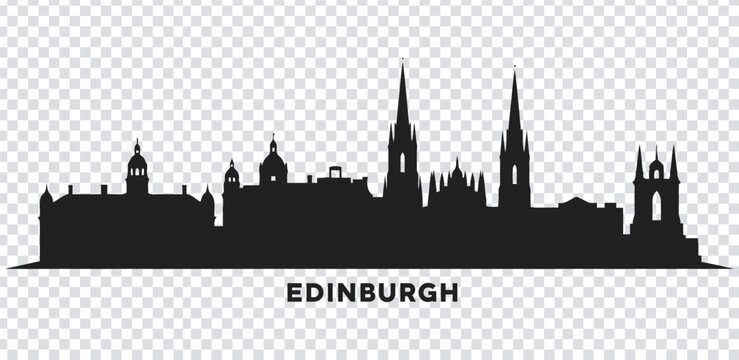 Vector illustration black silhouette of edinburgh city skyline with spires and towers