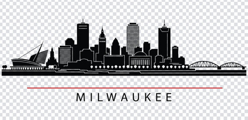 Vector illustration milwaukee city skyline silhouette with red line and text © MdshakiburRahman