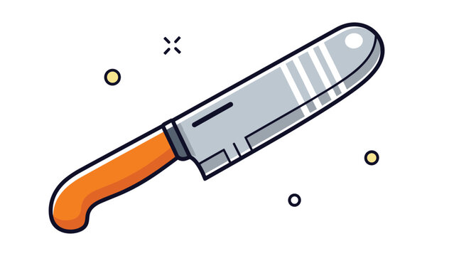 Professional kitchen knife with a sharp silver blade and an ergonomic orange handle shown in a clean flat illustration style.