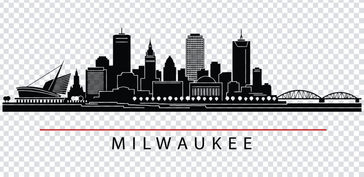 Vector illustration milwaukee city skyline silhouette with red line and text