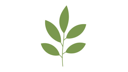 Simple flat design illustration of a green leafy branch with five pointed leaves isolated on a plain white background. © Fathya