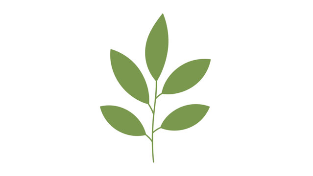 Simple flat design illustration of a green leafy branch with five pointed leaves isolated on a plain white background.