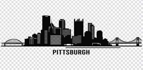 Vector illustration black silhouette of pittsburgh city skyline with bridges © MdshakiburRahman