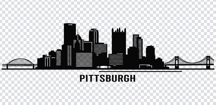 Vector illustration black silhouette of pittsburgh city skyline with bridges