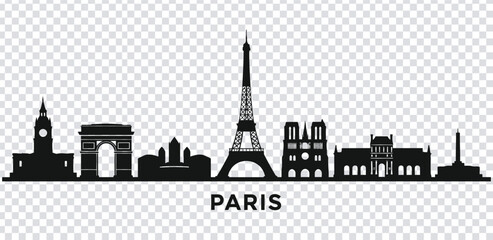 Vector illustration black silhouette of paris city skyline with famous landmarks © MdshakiburRahman