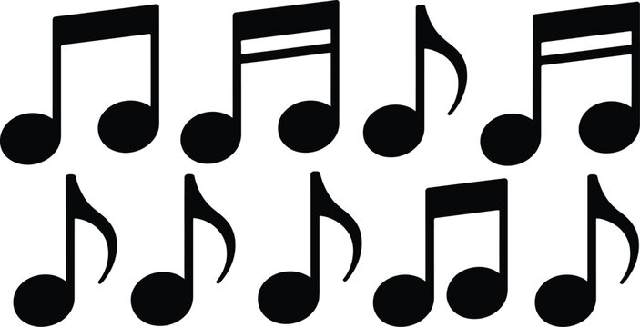 Black music notes, eighth notes, vector musical symbols, melody icons