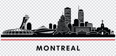 Vector illustration montreal city skyline with famous landmarks and buildings in black silhouette © MdshakiburRahman