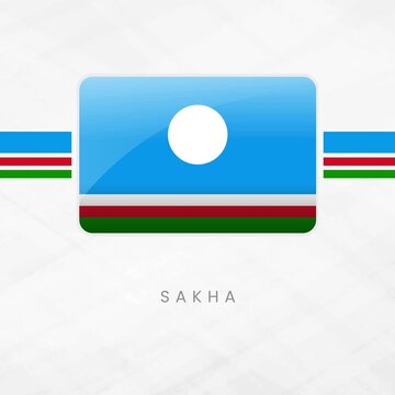 Sakha Republic Waving Flag Button Icon, Yakutia National Symbol 3D Illustration on White Background