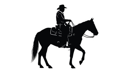 Fototapeta premium Cowboy riding a horse depicted in a striking black silhouette