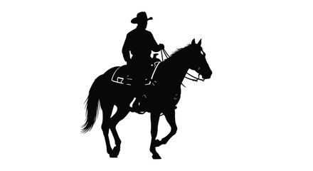 Fototapeta premium Cowboy riding a horse in a striking black silhouette high quality