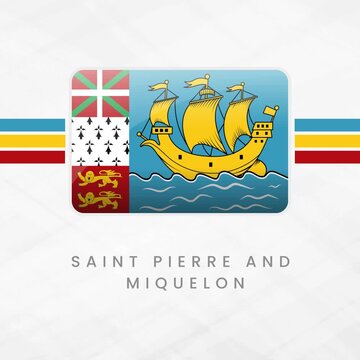 Saint Pierre and Miquelon Flag Button, Waving French Overseas Collectivity Symbol, 3D Glossy Nautical Emblem