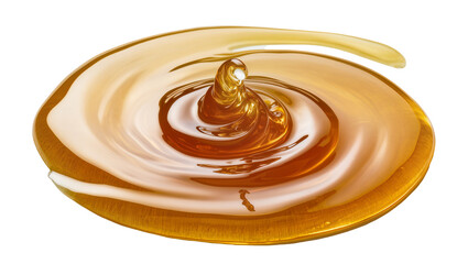 Golden viscous honey swirling in a puddle, isolated on transparent background © Hugo