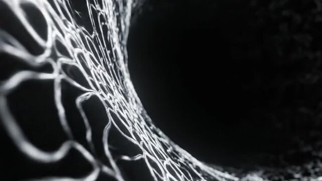 White threads on black background texture.