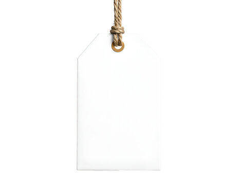 Blank white tag with roughened twine, isolated on white