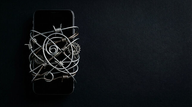 Ftc lawsuit antitrust concept with smartphone locked by wire dark background showing google search regulation pressure and modern technology