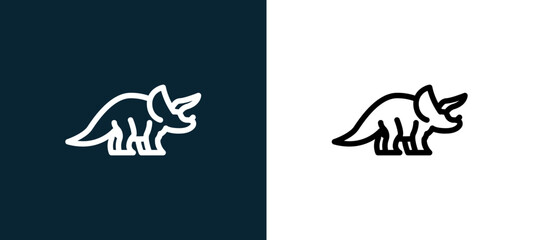 Two-color triceratops outline icon pair in black and white, editable stroke vector illustration for web, mobile apps, UI design, branding, and print from diaur © MacroOne