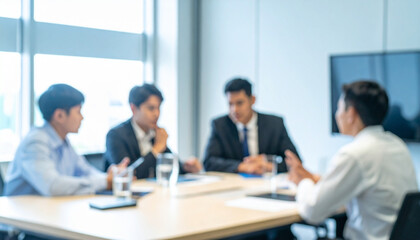 Obraz premium Business meeting in a modern office, group of professionals discussing around a table background