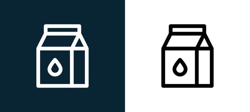 Two-color milk outline icon pair in black and white, editable stroke vector illustration for web, mobile apps, UI design, branding, and print from take away