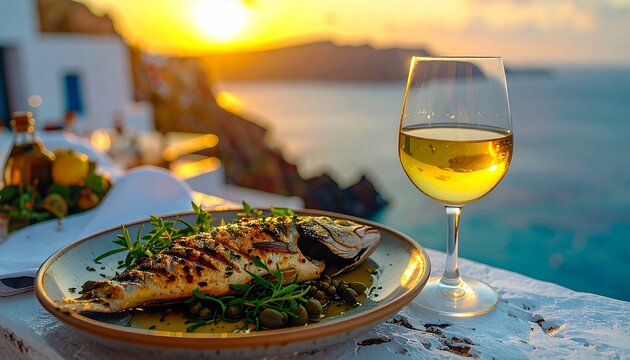 Greek Seaside Grilled Sea Bass Dinner