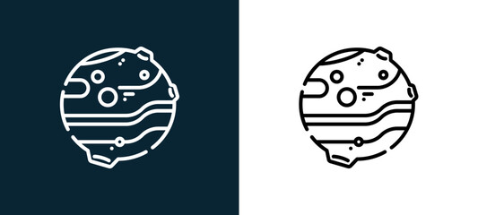 Two-color mars outline icon pair in black and white, editable stroke vector illustration for web, mobile apps, UI design, branding, and print from space © MacroOne