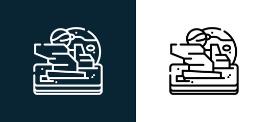 Two-color planet outline icon pair in black and white, editable stroke vector illustration for web, mobile apps, UI design, branding, and print from space © MacroOne