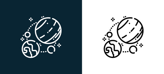 Two-color planets outline icon pair in black and white, editable stroke vector illustration for web, mobile apps, UI design, branding, and print from space © MacroOne