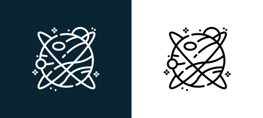 Two-color planets outline icon pair in black and white, editable stroke vector illustration for web, mobile apps, UI design, branding, and print from space © MacroOne