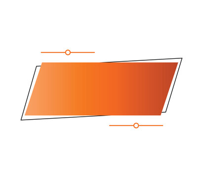 Orange parallelogram banner frame with linear graphic design elements for web.