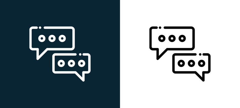 Two-color chat outline icon pair in black and white, editable stroke vector illustration for web, mobile apps, UI design, branding, and print from news journal