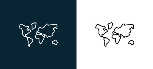 Two-color continents outline icon pair in black and white, editable stroke vector illustration for web, mobile apps, UI design, branding, and print from travelling © MacroOne