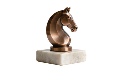 Bronze chess knight piece on marble base, isolated on transparent background © Hugo