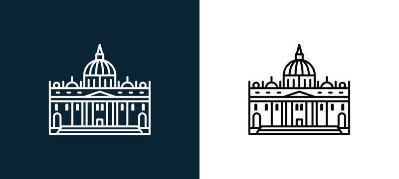 Two-color vaticano outline icon pair in black and white, editable stroke vector illustration for web, mobile apps, UI design, branding, and print from travelling