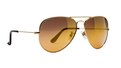 Gold aviator sunglasses with gradient brown-orange lenses, isolated on transparent background © Hugo