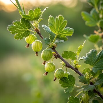 green gooseberries on a branch