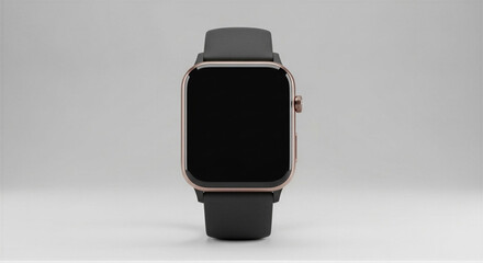smartwatch with rose gold frame and black strap, studio product shot