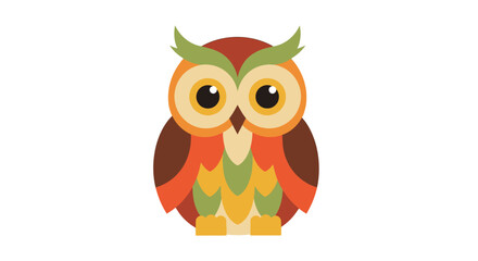 Naklejka premium Owl Cartoon Illustration with Autumn Colors and Flat Design Style