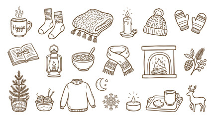 Cozy Hygge Winter Scene Elements Collection Warmth Comfort and Relaxation Symbols