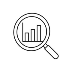 Obraz premium Data Analytics Search Icon - Minimalist Financial Growth Chart and Magnifying Glass Vector Line Art