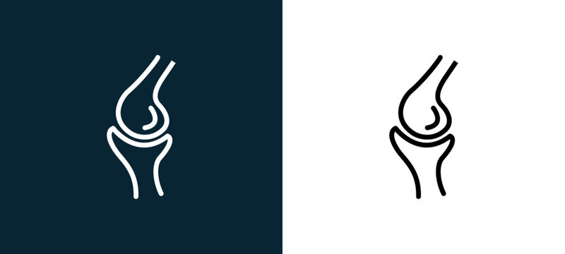 Two-color kneecap outline icon pair in black and white, editable stroke vector illustration for web, mobile apps, UI design, branding, and print from body parts