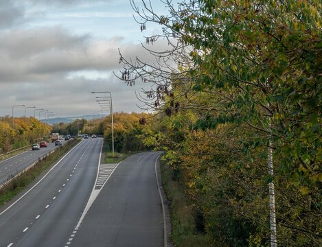 A slip road joining the A27 at Havant, Hampshire UK
