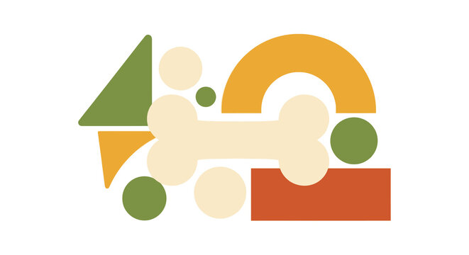 Geometric Retro Pet Bone Illustration with Abstract Shapes