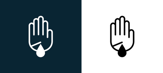 Fototapeta premium Two-color hand palm outline icon pair in black and white, editable stroke vector illustration for web, mobile apps, UI design, branding, and print from body parts