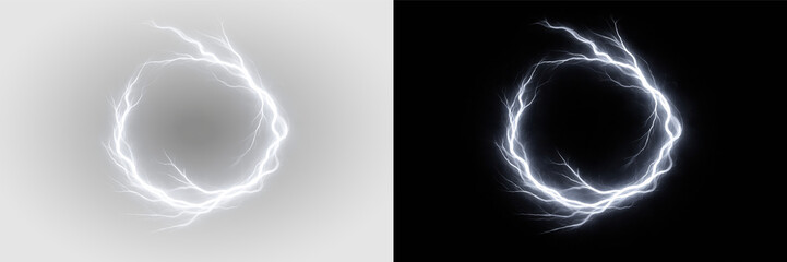 Radiant white blue lens flare ring glow electric lightning light effect png overlay element, on transparent background © Ivan