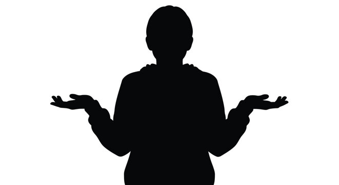 A person with outstretched hands questioning pose dark shape silhouette