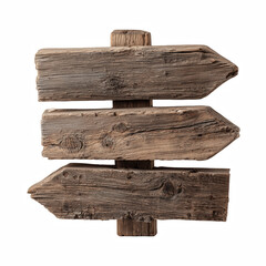 Obraz premium Rustic wooden direction signpost isolated on transparent background