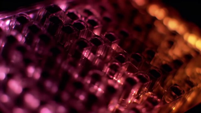 Close-up view of colorful, shiny, metallic surface with bumpy texture