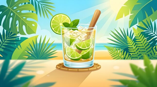 Brazilian caipirinha cocktail with Lemon Illustration