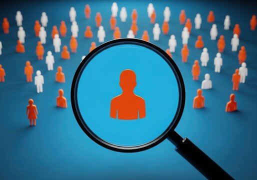 Focused examination of an individual within a diverse crowd using a magnifying glass