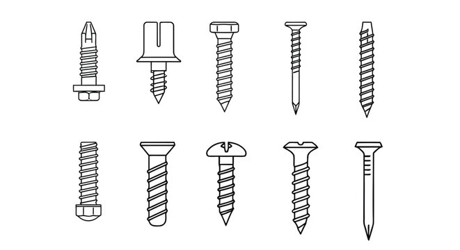 Collection of various wall anchor and screw line art illustrations